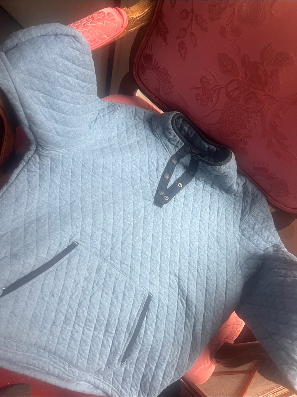 Light Blue Quilted Pullover Shirt with Button Placket by Orvis